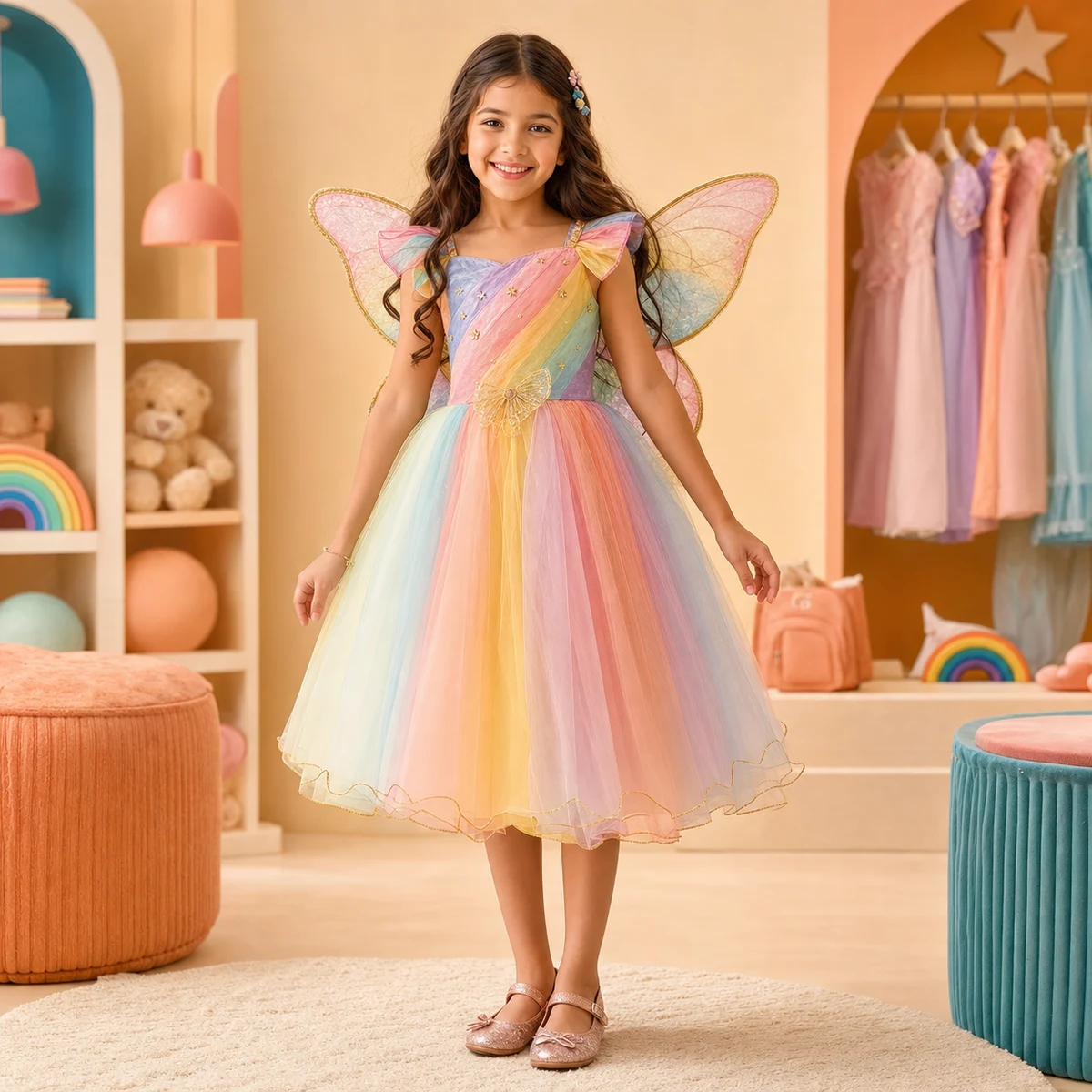 Fantasia Infantil Fada Arco-Íris com Asas